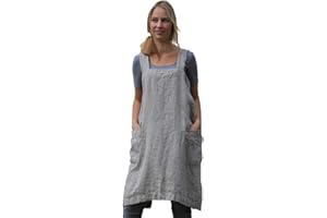 LARMLISS Women’s Pinafore Square Apron Baking Cooking Gardening Works Cross Back Cotton/Linen Blend Dress with 2 Pockets Gray