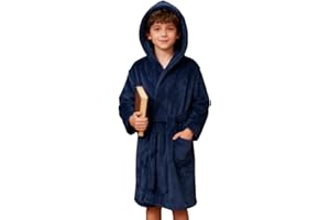 SRVNFBKT Boys Girls Robe Soft Fleece Hooded Bathrobe for Kids