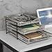 MyGift 3-Tier Rustic Torched Wood Desk Organizer Document Tray with Black Metal Frame and Sliding Trays