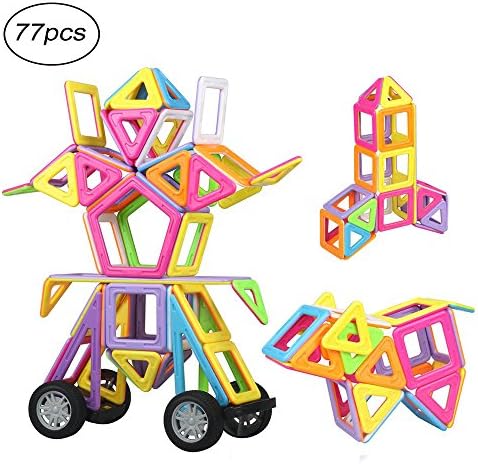 Camande 77pcs Magnetic Building Blocks Toys For Boys Girls, Construction Building Tiles Educational Stacking Toys, Large Size and Varied Shapes in Rainbow Colors, Good for Children's gift