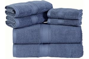 HILLFAIR Premium 600 GSM 6 Piece Towel Set- 2 Bath Towels, 2 Hand Towels & 2 Washcloth - Blue Cotton Bath Towel -Machine Washable, Hotel Quality Towels,Super Soft & Highly Absorbent Cotton Towels