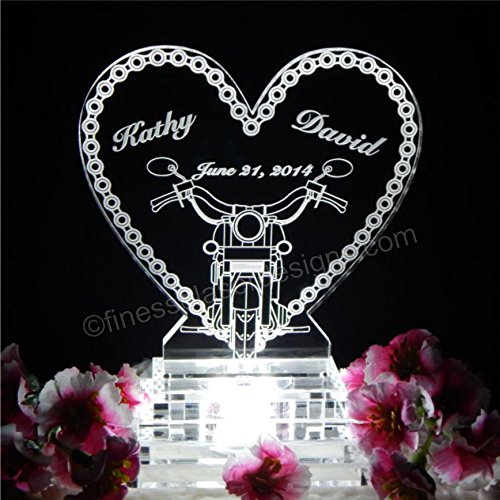 Motorcycle Chain Lighted Wedding Cake Topper Acrylice Cake top Biker Theme Personalized Engraved