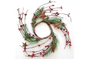 Evron International 2.5 inch Red Primitive Christmas Berries Candle Rings with Rusty Stars Seasonal Decor EV-207N