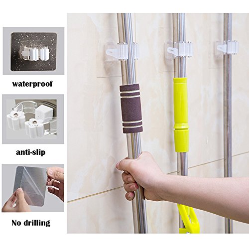 image for JuanFU Broom Mop Holder, Self Adhesive Reusable No Drilling Anti-Slip,