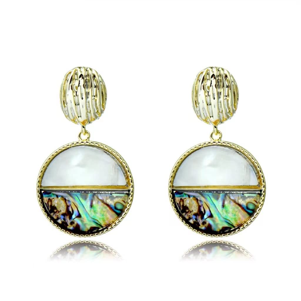 YUURAIN VUVU Handmade Natural Abalone Shell Earrings for Women Girls | 14K Gold Plated 925 Sterling Silver Earrings Stud | Stylish Fashion Unique Jewelry Gifts for Women with Gift Box - Style E