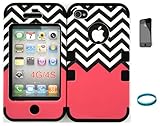 For Apple iPhone 4/4s Coral Block Chevron Waves Pattern Matte Finish Snap on + Black Silicone Hybrid Case Cover with Screen Protector and Wristband Exclusively By Wirelessfones TM
