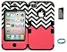 For Apple iPhone 4/4s Coral Block Chevron Waves Pattern Matte Finish Snap on + Black Silicone Hybrid Case Cover with Screen Protector and Wristband Exclusively By Wirelessfones TM