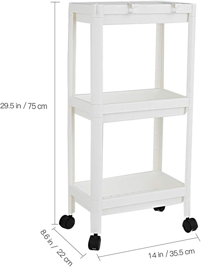 BKEJOY 3 Tier Rolling Cart, Storage Cart with Wheels for Office, Kitchen, Bedroom, Bathroom, Laundry Room & Dressers(White): Furniture & Decor