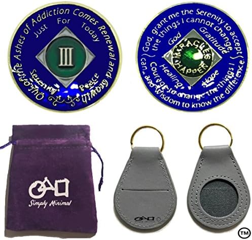3 Pack-NA Coin, Gold Color Tri-Plated 3 Year NA Recovery Coin, Coin Holder, and a Velvet Pouch