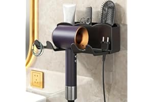 1pc Wall Mounted Hair Dryer Bracket, No Drilling Hair Dryer Bathroom Storage Shelf - Black