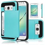 Galaxy Core Prime Case, EC™ Galaxy Prevail LTE Case, Hybrid Dual Layer Shockproof Bumper Wallet Case Cover with Card Holder for Samsung Galaxy Core Prime / Prevail LTE G360 (Light Blue)
