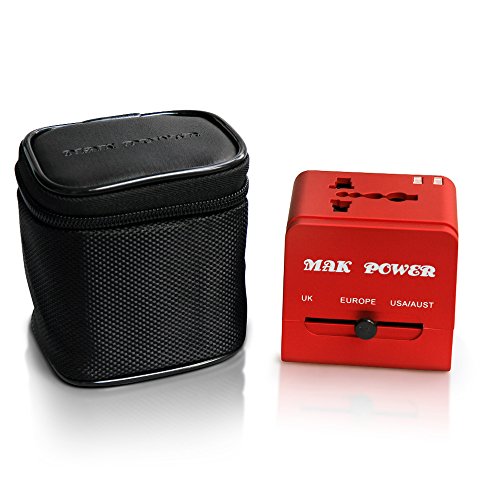 MAK POWER International Travel AC Adapter with Dual USB Charger for UK, US, AU, EU Over 150+ International Countries Charged to any USB Device, Cell phones, iPhone, iPad, Power Bank.