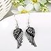 EVER FAITH Angel Wing Hook Earrings Austrian Crystal Silver-Tone - Black