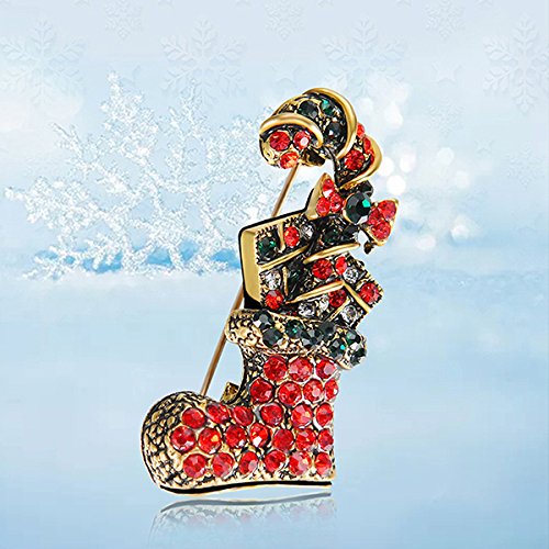 Rurah Christmas Stocking Boot Pin Brooch Xmas Gift Gold Xmas Decoration - Image 3