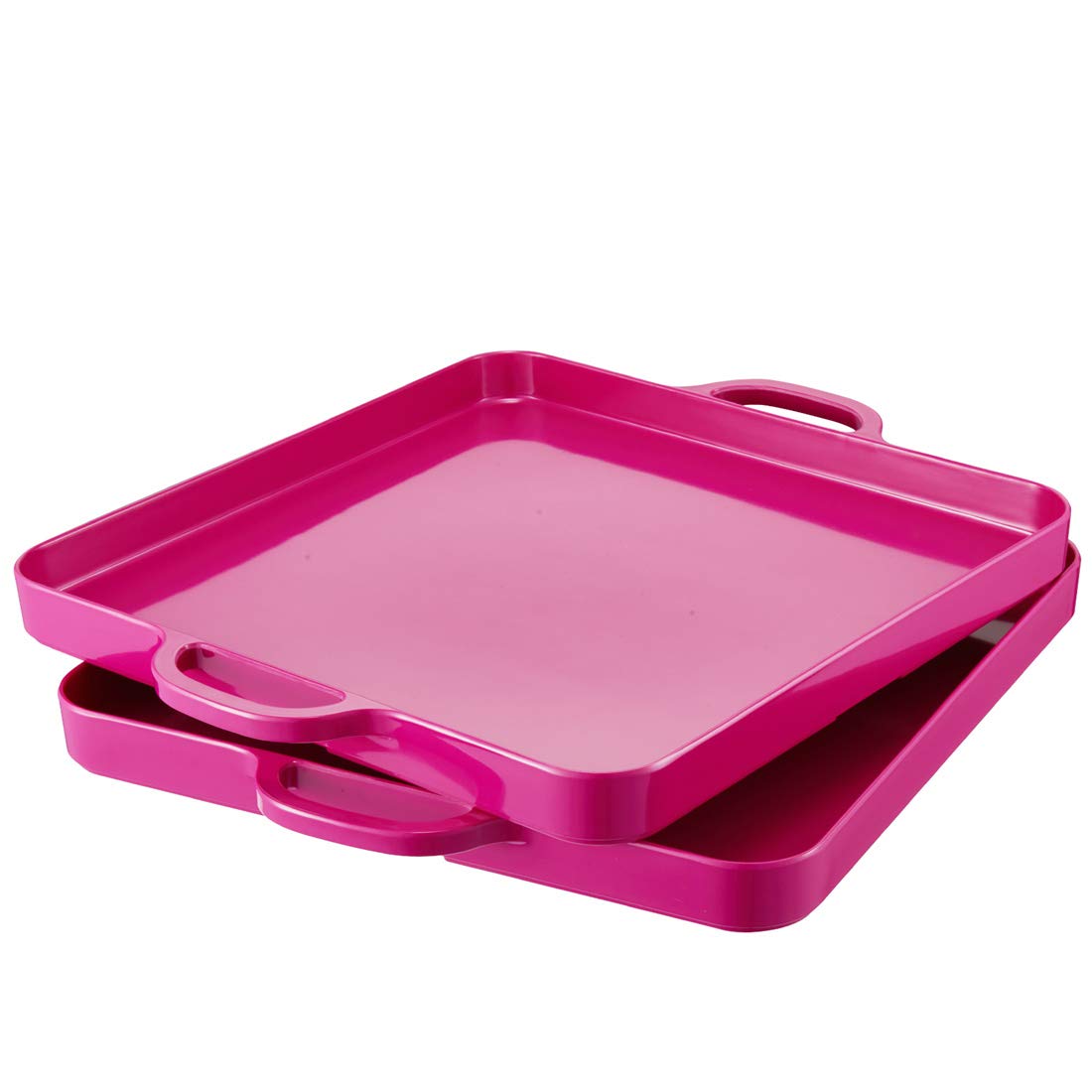 Photo 1 of **PARTIAL SET/ ONLY 1 TRAY** HSDT Square Serving Trays with Handles Melamine Hot Pink 12.5x12.5 Inch Spill Proof Kitchen Eating Trays Set of 2 for Cafeteria Cafe Food Appeizer Dessert Snack Dinner Lunch Breakfast,TR12-02