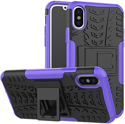 iPhone X Case,Heavy Duty Rugged [Drop Protection][Shock Proof][Dual Layer] Hybrid Defender Armor with Built-in Kickstand Case Cover For iPhone X 2017 (Purple/Black)