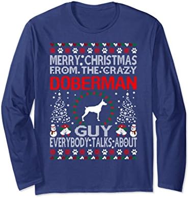 Unisex Merry Christmas From Doberman Dog Guy Ugly Sweater Tshirt Large Navy