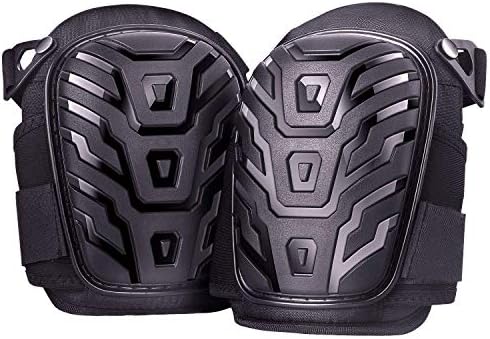 lawnko Professional Knee Pads for Work, Comfortable Gel Cushion Knee Pads with Strong Double Straps and Adjustable Easy Fix Clips for Gardening, Construction, Flooring – Black