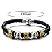 COOLSTEELANDBEYOND Mens Genuine Black Braided Leather Bangle Bracelet with Stainless Steel Bead String and Magnetic Clasp