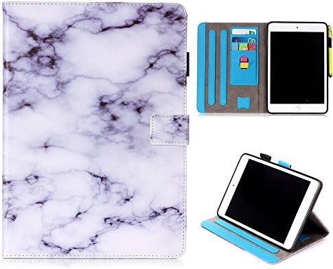 iPad Mini Case Smart Leather Case - UNOTECH Card Slot Protective Case with Pen Holder Wake/Sleep Function for iPad Mini 1 2 3 4 (7.9 Inch),White marble