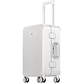 LEVEL8 Zipperless Carry On Luggage Airline Approved with Aluminum Frame, Cute Hardshell Suitcase with Spinner Wheels, Metal Rolling Travel Case with Tsa Locks, 20 Inch, Off White