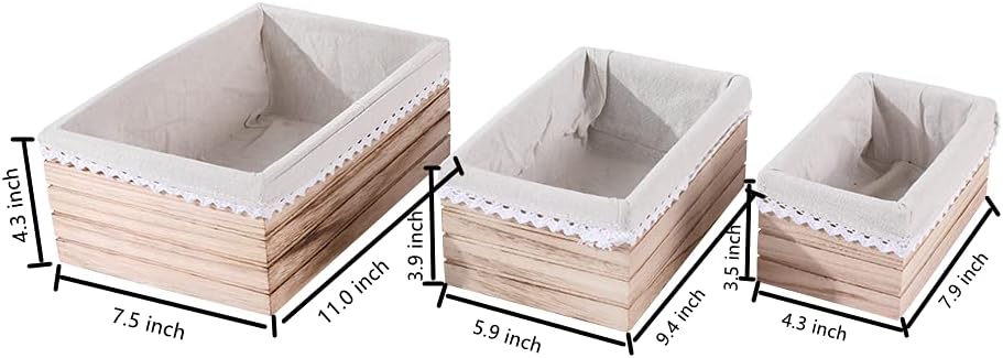 Quan Shuo 3-Piece Set Rustic Decorative Wooden Nesting Storage Box With Washable Linen, White Storage Box For Storage, Organization and Display (White754): Home Improvement