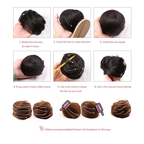 Bella Hair 100% Human Hair Bun Extension Donut Chignon Hairpieces for Both Women and Men Instant Up Do Style Bun Wig (#1B Natural Black)
