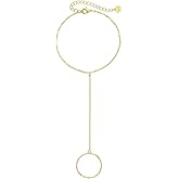 NLIEO Hand Chain Bracelet 14k Gold Non-Tarnish Birthstone Finger Ring Bracelet for Women 6" to 8" Adjustable length