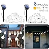 2-Pack Solar String Lights, 20FT 30 LED Crystal Globe Lights with 8 Light Modes, Waterproof Solar Powered Fairy Lights for Outdoor Garden Patio Backyard Xmas Holiday Party Decor, Pure White