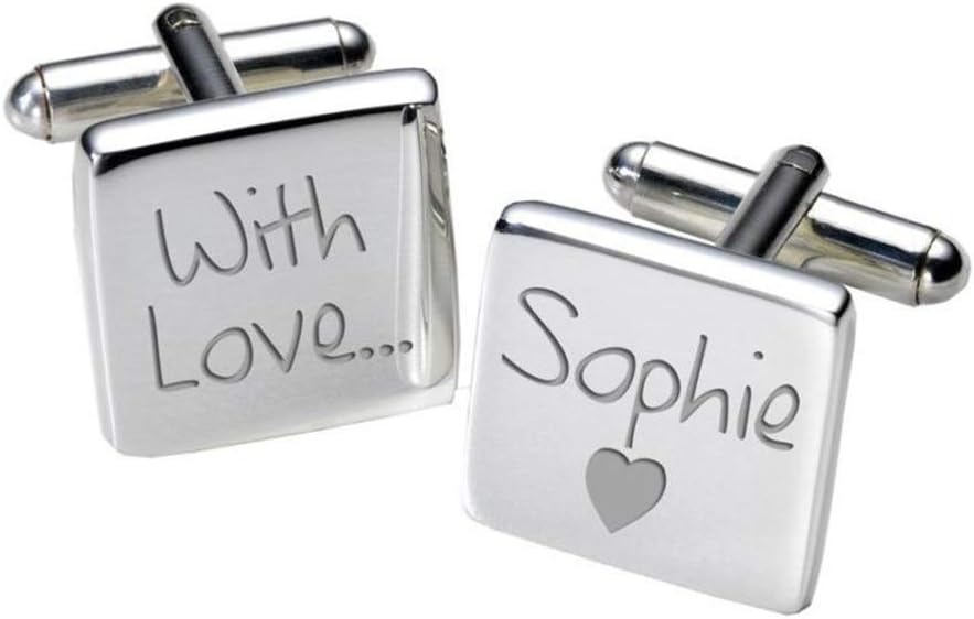 Qermolas Personalized 925 Sterling Silver Engraved Square Wedding Name Cufflinks Plated Any Names