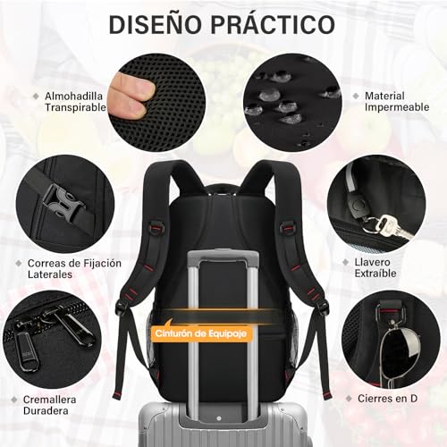 RAINSMORE Mochilas para Hombre con Lonchera Mochila para Laptop 17 Pulgadas Gran Impermeable Mochila con USB Puerto y Puerto Audífonos