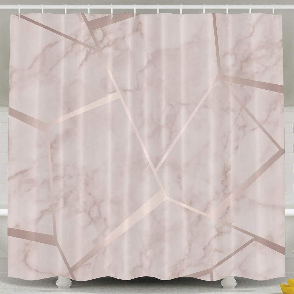 Decams Rose Gold Pink Geometric Pattern Shower Curtain,Waterproof Polyester Shower Curtain Sets For Men/Women