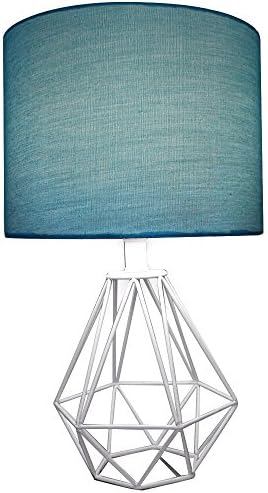 Celeste 18" Table Lamp Diamond Wire Geometric Metal Base with Teal Fabric Drum Shade