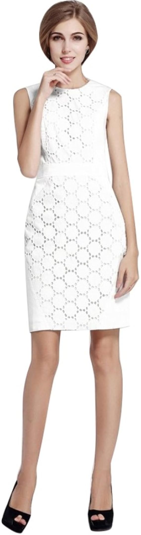 Amazon Kasit ワンピース レディース 女性 Ol 通勤ドレス エレガント 上品 大きいい 着痩せ ノースリーブワンピース ひざ丈ワンピース 通勤ワンピース サマー ウェア フォーマルワンピース パーティードレス 二次会ドレス 結婚式ドレス ホワイト Xxl イブニング
