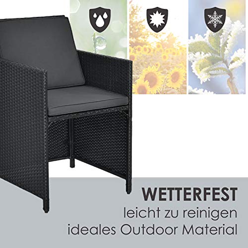 Juskys Polyrattan Sitzgruppe Baracoa L 9-teilig wetterfest, stapelbar - 4 Stühle, 4 Hocker, Tisch mit Glasplatte, Kissen - 8 Personen - Gartenmöbel Set für Garten, Terrasse – Bild 8