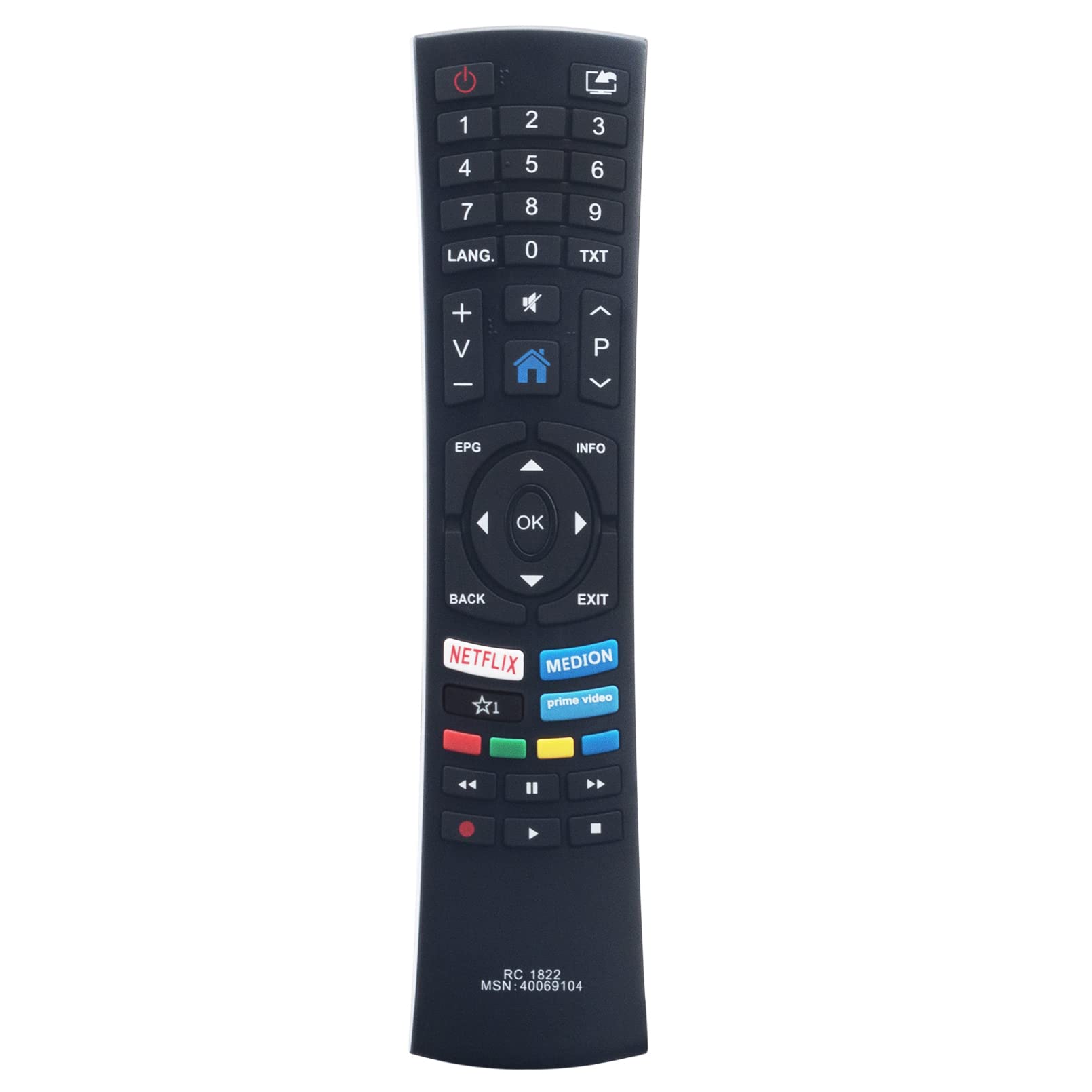 VINABTY RC1822 40069104 Remote Control Replacement for Medion Smart Full HD TV with Netflix Prime Video Keys