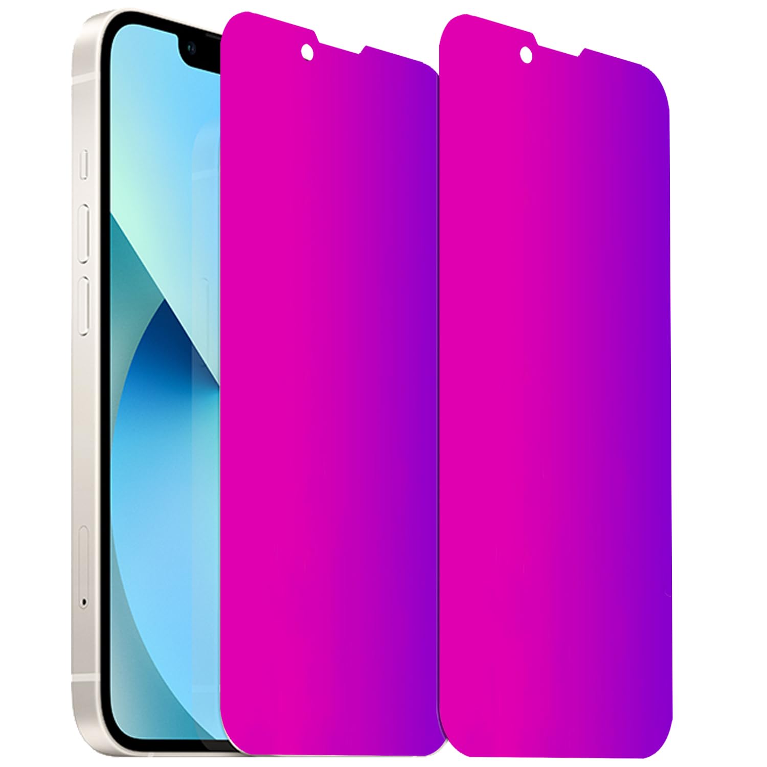 BWEDXEZ 2 Pack Anti-Blue Privacy Tempered Glass for iPhone 13 Pro/iPhone 13 /iPhone 14/iPhone 16e Anti-Spy Screen Protector Film Electroplated Gradient Colorful 6.1 inch