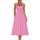 Kaximil Women's Square Neck Corset A Line Maxi Dress Ruffle Ruched Waist Flowy Long Dresses