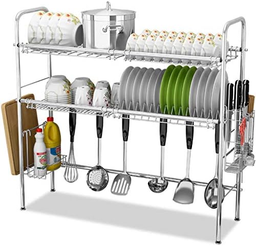 Stainless Steel Sink Drain Rack Storage Shelf, Dish Rack Cutting Board Knife Chopstick Holder Kitchen Shelves, Multi-Style Optional (Color : Silver, Design : B-Double Slot)