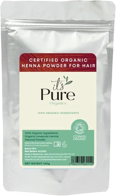 Its Pure Organic Henna Powder 100g Hair Colour Soil Association Certified