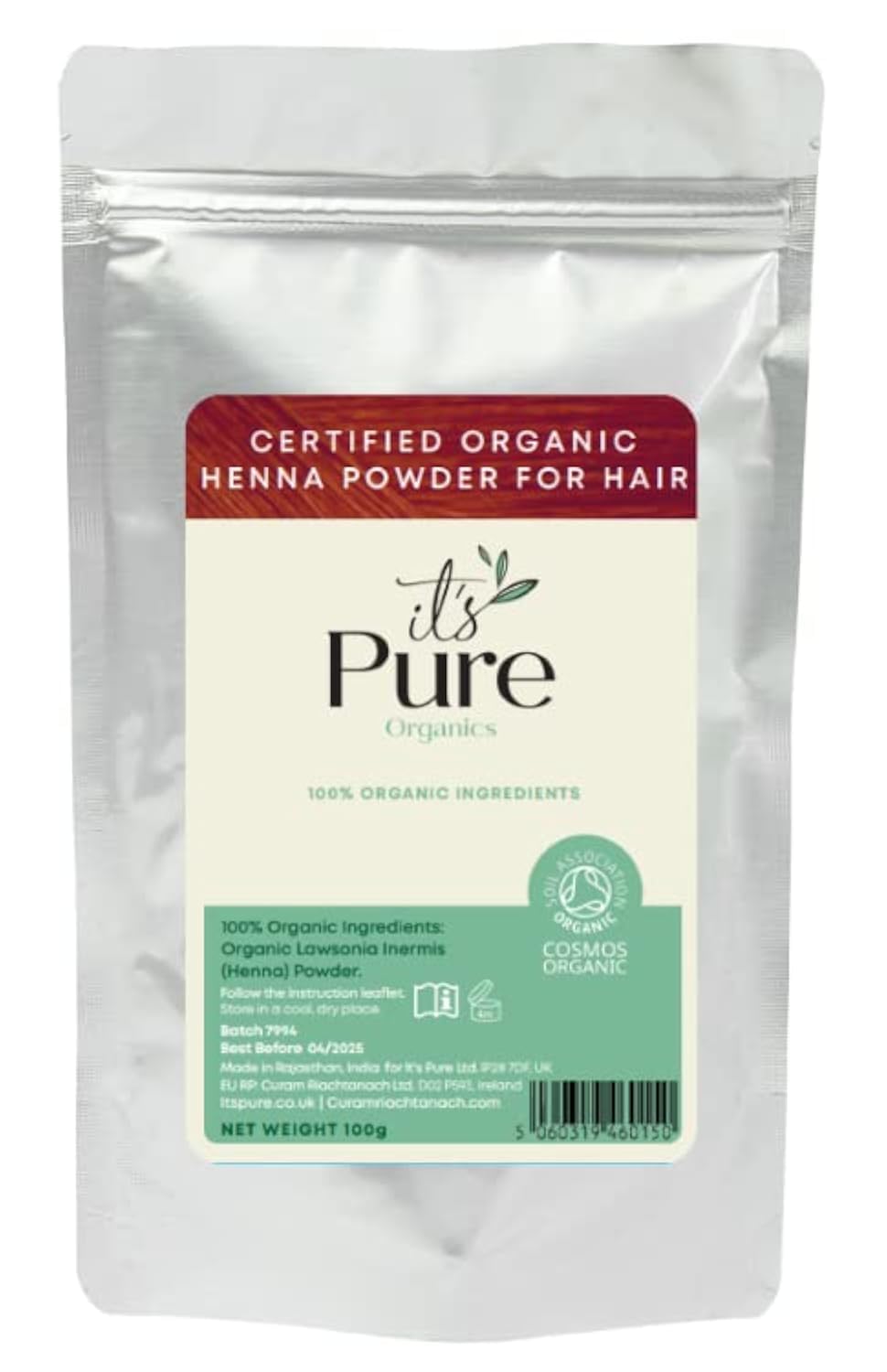 It's Pure Certified Organic Pure Henna Powder 100g