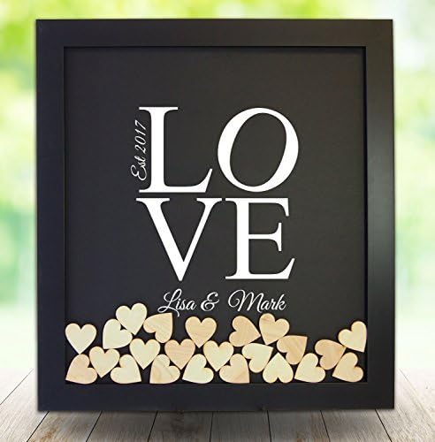 Personalised Wedding Guest Book Rustic Drop Top Box Wedding Alternative Signature GuestBook 30x35 CM with 120 Pcs Wooden Hearts