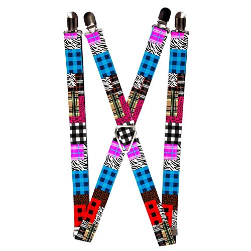 Quilt Patch Colorful Checkered Plaid Zebra Patterns Suspenders