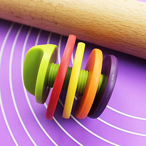 Adjustable Rolling Pin with Multicolored Removable Rings, Beech Wood Classic,Rolling Pin Kitchen Tool for Baking Pizza Pie Pastries and Cookies