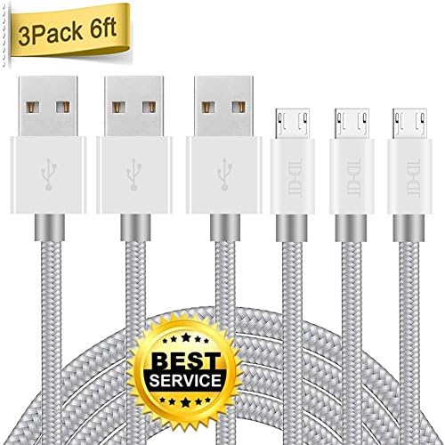 Micro USB Cable, TOPBIN 3Pack 6FT Nylon Braided Micro USB Charger Fast Speed USB 2.0 for Galaxy S7 Edge/S7/S6, Note 5/4/2, HTC, LG G4, BlackBerry, Motorola, Sony, Android Charger and More (Silver)