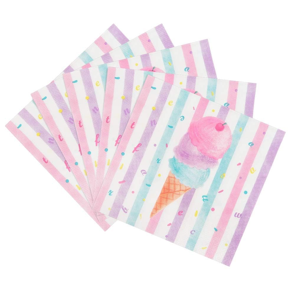 Photo 1 of WERNNSAI Ice Cream Party Supplies - Disposable 3 Ply Pink Sweet Ice Cream Themed Birthday or Baby Shower Party Luncheon Dessert Napkins for Girls Pool Summer Celebration