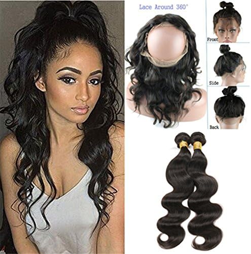 Indian Virgin Hair Bundles with Closure 2 Bundles Body wave Hair Extension with 22.5x4x2 360 Closures 3pcs/lot by Halo Lady(30 30+22 closure)