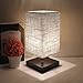 LED Fabric Bedside Table Lamp, Minimalist Solid Wood Table Lamp, Bedside Desk Lamp Square Nightstand Lamp with Flaxen Fabric Shade for Bedroom, Living Room, Kids Room, College Dorm, Coffee Table(Grey)