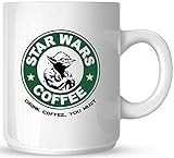 Star Wars Coffee - Yoda - Drink Coffee You Must - 11oz Ceramic Coffee Mug - White Mug - Black and Green One-Sided Print - Gloss Finish