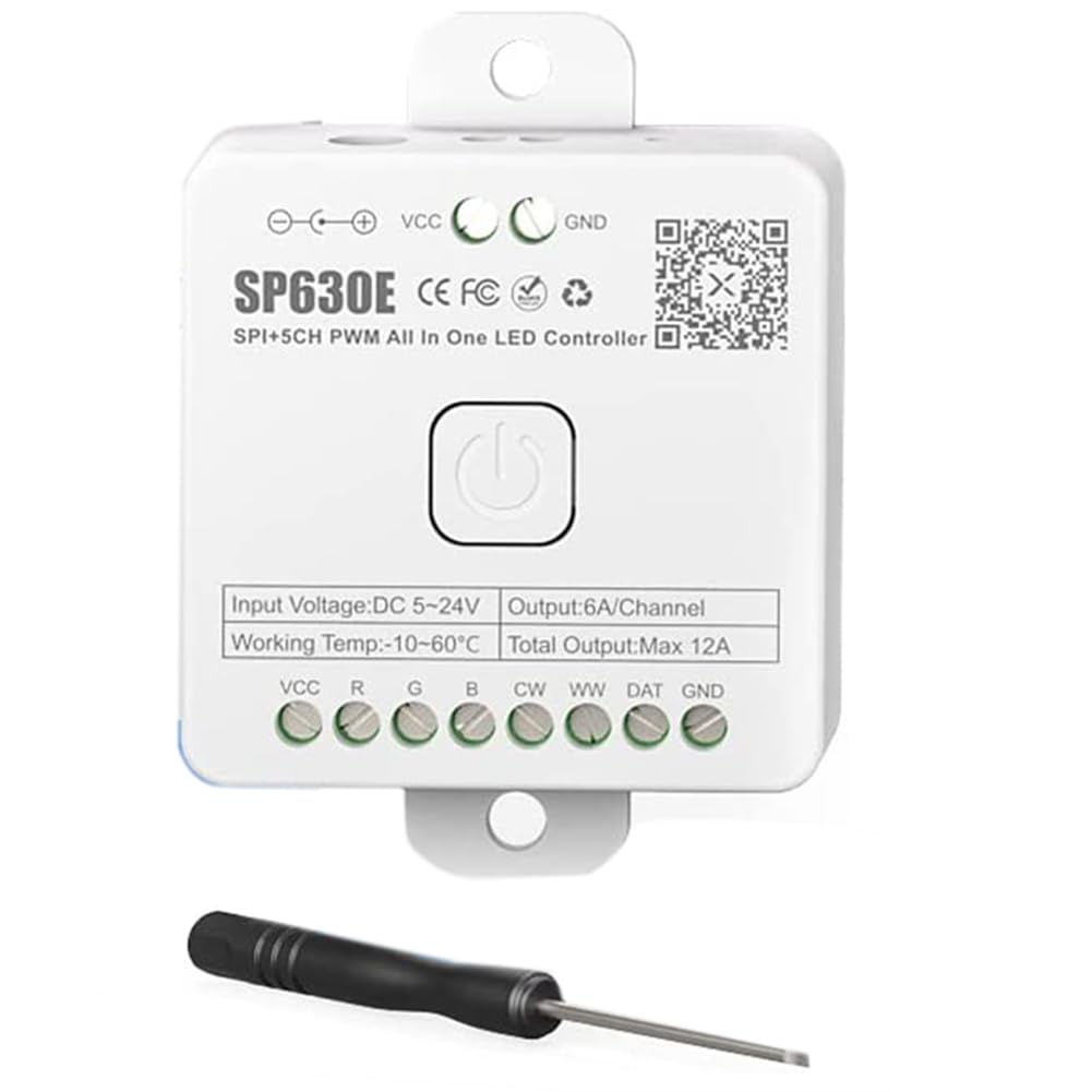 ROBMNE 1 PCS SP630E Bluetooh LED Controller White Plastic Support PWM Monochrome CCT RGB RGBW RGBCCT or SPI TTL IC Chip LED Strip